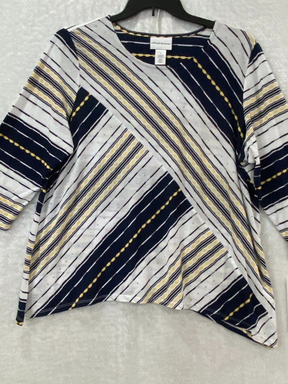 Alfred Dunner Multi Directional Striped Tunic Top 3/4 Sleeve Woman's XL Blue